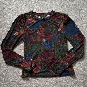 Rachel Zoe Multicolor Parrot Print Long Sleeve Top